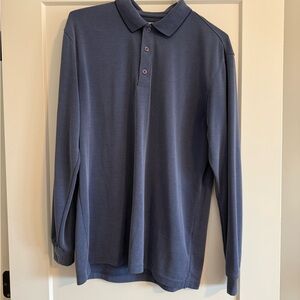 Bugatchi Uomo Blue Long Sleeve Knit Polo Shirt Size L